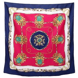 Hermès Pañuelo Hermes Carre 90 Numquam Concedendum Multicolor Azul marino