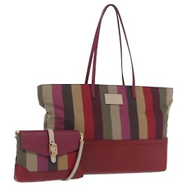Borsa Tote FENDI a righe in nylon rosso e oro 8BH185 Auth 200207V Rosso Altro