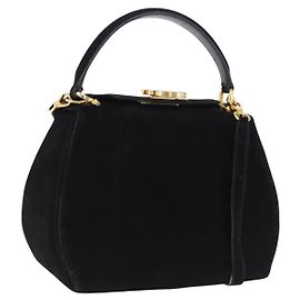 Sac à épaule Salvatore Ferragamo Gancini Daim 2way Noir Or Auth 196987 Noir Doré