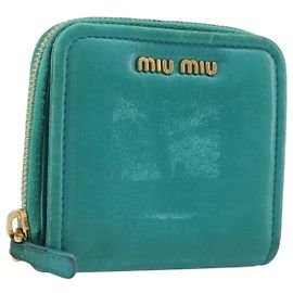 Cartera Miu Miu de cuero azul turquesa dorado Auth 200003 Dorado Turquesa