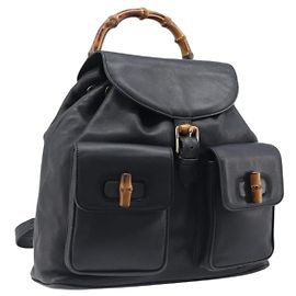 Zaino GUCCI Bamboo in pelle nera e oro 003 2058 0016 Auth fm5437 Nero D'oro