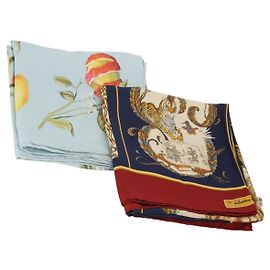 Set di 2 sciarpe in seta Salvatore Ferragamo Navy Light Blue Auth am12357 Blu navy Blu chiaro