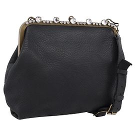 Bolsa de Ombro Miu Miu em Couro Preto e Dourado Auth 199415V Preto Dourado