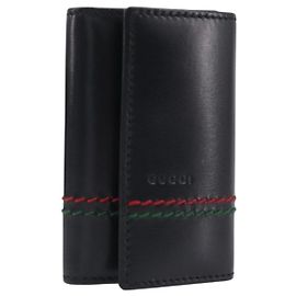 GUCCI Schlüsseletui aus Leder Schwarz Silber 138052 Auth 199850V Schwarz Silber