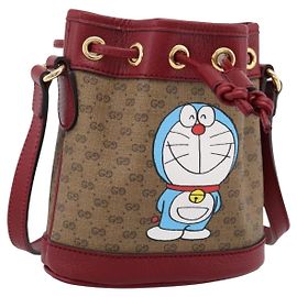 Bolsa de Ombro GUCCI Micro GG Doraemon 647801 Beige Gold Tone 647801 Auth 200352M Bege Outro