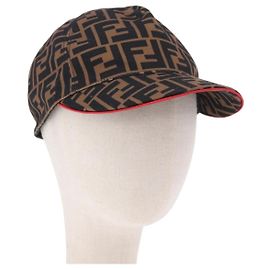 FENDI Zucca Canvas Cap Brown Black Auth ki6793M Brown Black