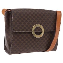 Céline Borsa a tracolla circolare CELINE Macadam Canvas PVC Pelle Marrone Oro Auth 200078A Marrone D'oro