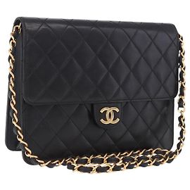 Borsa a tracolla CHANEL Matelasse Push Lock in pelle d'agnello nera e oro CC Auth am12544M Nero D'oro