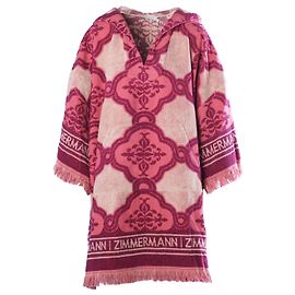 Kaftan Zimmermann Lola con cappuccio in cotton-terry intarsia e frange Rosa Altro
