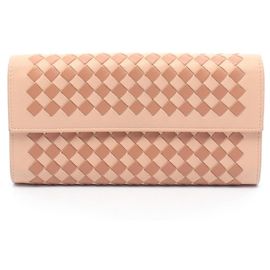 Bottega Veneta Intrecciato Bi-fold Long Wallet Brown Pink