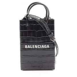 Balenciaga Black Leather Shoulder Bag Black
