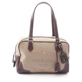 Borsa Prada Logo Jacquard Marrone Beige