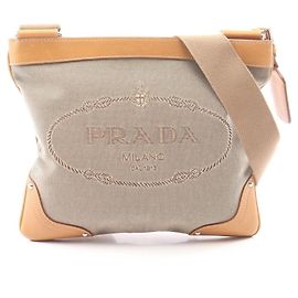 Bolsa de Ombro Prada LOGO JACQUARD Marrom Bege