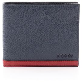Portafoglio bi-fold Prada VIT.MICRO GRAIN Rosso Blu navy