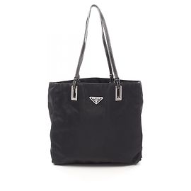 Saco Tote Prada em Nylon e Couro Preto