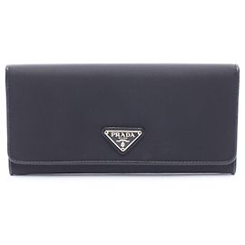 Prada Triangle Logo Bi-fold Long Wallet Black
