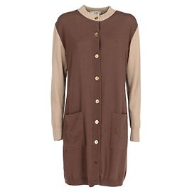 Cardigan Céline in lana marrone e beige anni 90 Marrone