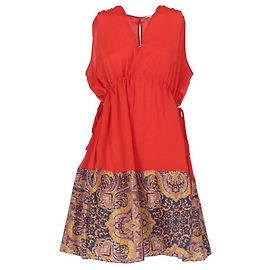 Carven Kleid Rot Seide Ärmellos Paisley Muster Rot