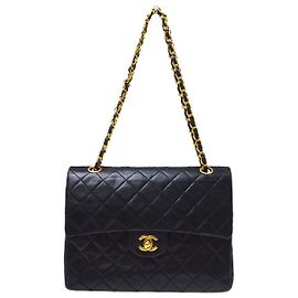 Chanel Vintage Classic Double Flap Quilted Lambskin Medium Nero