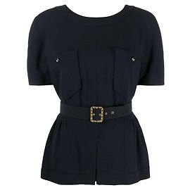 Chanel Blue Wool Peplum Top with Belt Blue