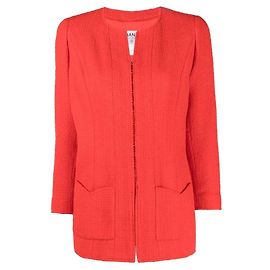 Chanel Red Bouclé Wool Jacket Red