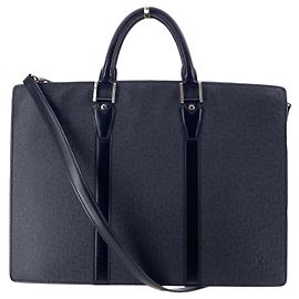 Louis Vuitton Black Taiga Leather Lozan Briefcase Bag with Strap Black