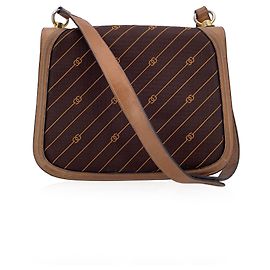 Gucci Bolsa de ombro com aba Vintage em couro Tan e lona com logo GG marrom Marrom