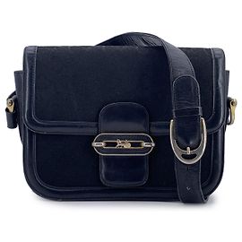 Céline Vintage Black C Carriage Canvas Box Flap Shoulder Bag Black