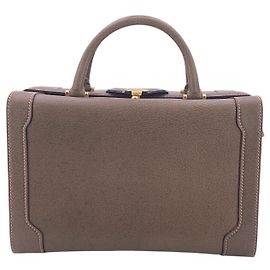 Gucci Vintage Brown Leather Train Case Bag Vanity Handbag Brown