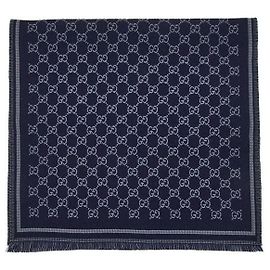 Gucci Cachecol de jacquard de lã azul cinza escuro Azul