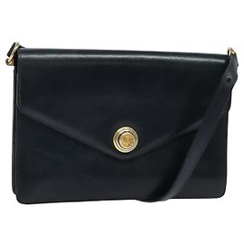 Christian Dior Shoulder Bag Leather Black Gold Auth BA1601 Black Golden