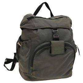 Mochila PRADA Nylon Khaki Silver Auth bs27852 Prata Caqui