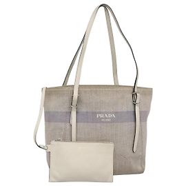 PRADA Tote Bag Canvas Gray Silver Auth ar13504 Brown Silvery