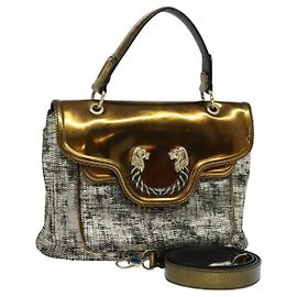 Gucci BVLGARI Leoni Handtasche Leder 2way Gold Auth sw547 Golden