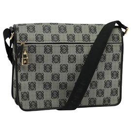 Bolsa de ombro LOEWE Anagram PVC Leather Gray Gold Auth yk18093 Marrom Dourado