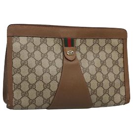 GUCCI GG Supreme Web Sherry Line Bag PVC Leather Beige 89 01 033 Auth yk18097 Beige