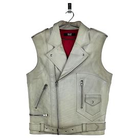 Ärmellose Leder-Motorradweste RAF von Raf Simons AW05 Weiß