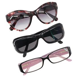 Óculos de sol CHANEL COCO Mark de plástico 3Set Black CC Auth bs29544 Preto