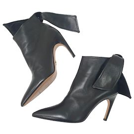 Christian Dior Black Leather Ties Heels Booties sz.39 Pre-Owned Other