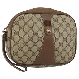 GUCCI GG Supreme Web Sherry Line Clutch Bag PVC Beige Red 89 01 034 Auth 149786 Rot Beige