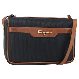 Bolso de hombro Salvatore Ferragamo Cuero PVC Negro Oro Auth BA7532 Negro Dorado