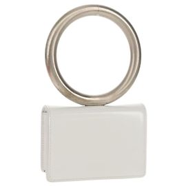 Salvatore Ferragamo Pouch Leather White Silver Auth 150881AV Silvery White