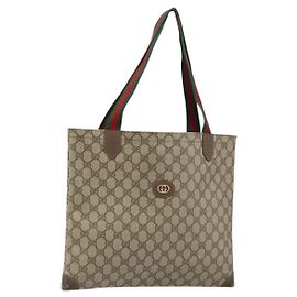 GUCCI GG Supreme Web Sherry Line Tote Bag PVC Beige 002 63 0048 Auth gh1436 Beige