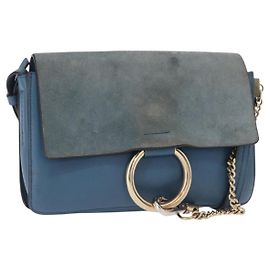 Chloé Sac à épaule Chloe Fay Cuir Suède Bleu Or Auth BA8910 Bleu Doré