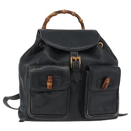 Zaino GUCCI Bamboo in pelle blu navy e oro 003 2058 0016 Auth 151451 D'oro Blu navy