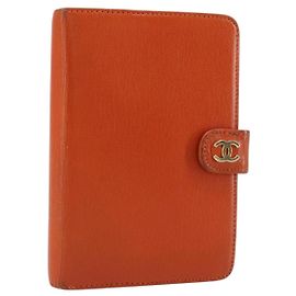 CHANEL Day Planner Cover Leather Orange Gold CC Auth fm4997 Golden Orange