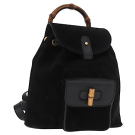 GUCCI Bamboo Backpack Suede Black Gold 003 1956 0030 Auth 155694 Black Golden