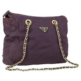 Sac à épaule à chaîne PRADA Nylon Violet Or Auth 155418 Doré Violet