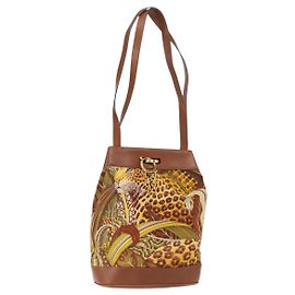 Borsa a tracolla Salvatore Ferragamo Canvas Brown Gold Auth 151697 Marrone D'oro