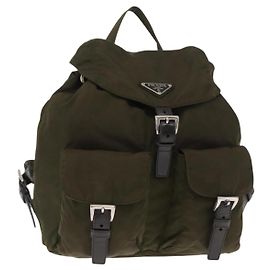 PRADA Backpack Nylon Green Silver Auth kk575 Silvery Green